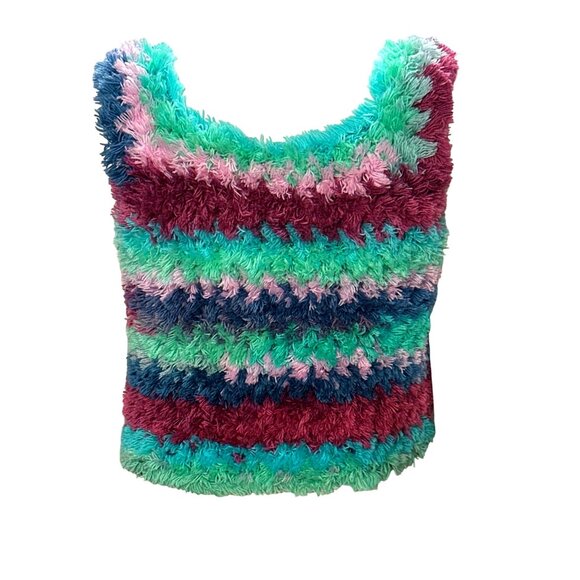 CCC Handmade Fluffy Striped Vest Soft Furry Texture Cozy Sleeveless Unique Color - Picture 3 of 6